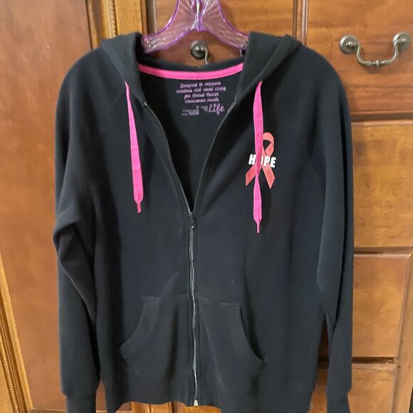 BREAST CANCER AWARENESS Women's Size Medium Black Track Jacket Hope Ribbon Pink - Picture 10 of 13
